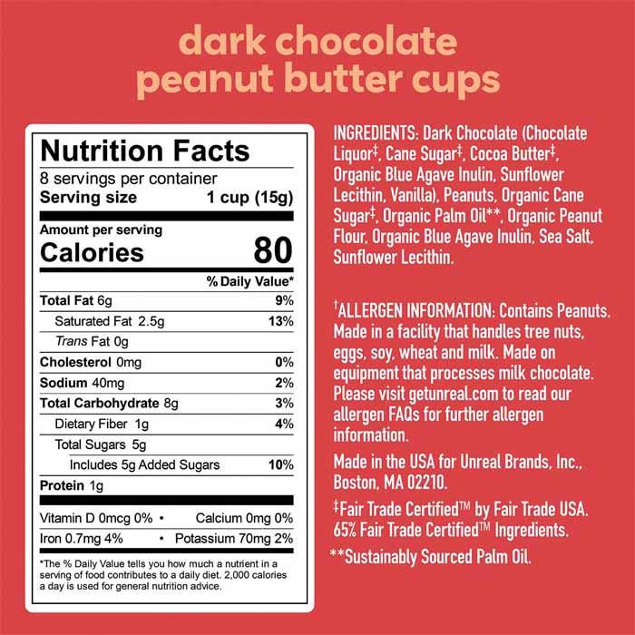 Unreal - Dark Chocolate Peanut Butter Cups, 120g - back