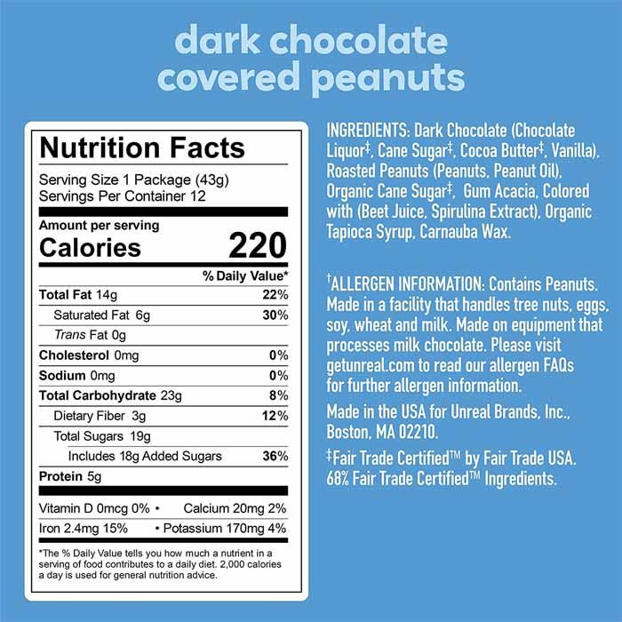 Unreal - Dark Chocolate Peanut Gems ,1.5oz - back