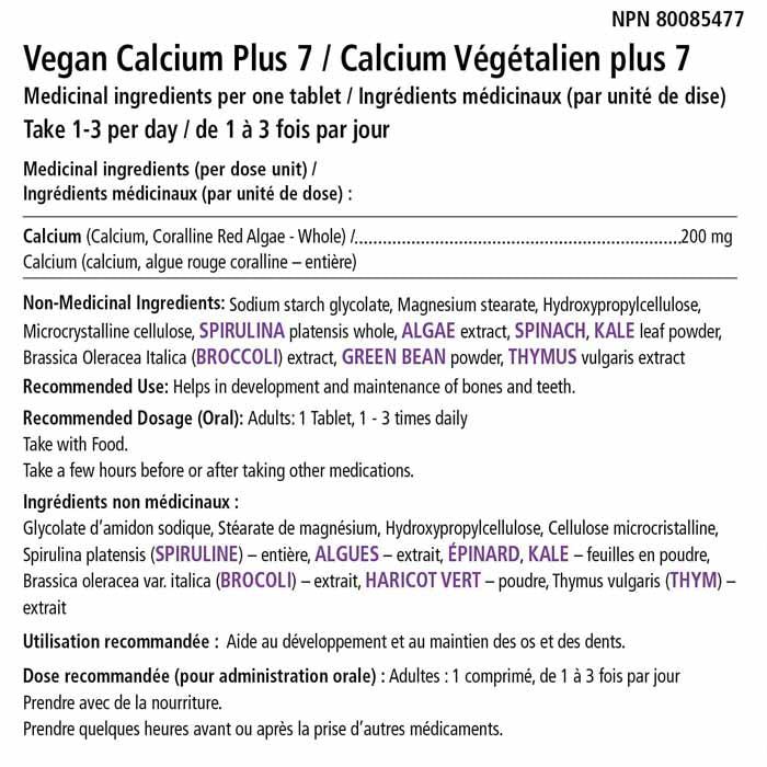 Veganly Vitamins - Healthy Bones & Teeth Calcium Plus 7, 60 Capsules - back