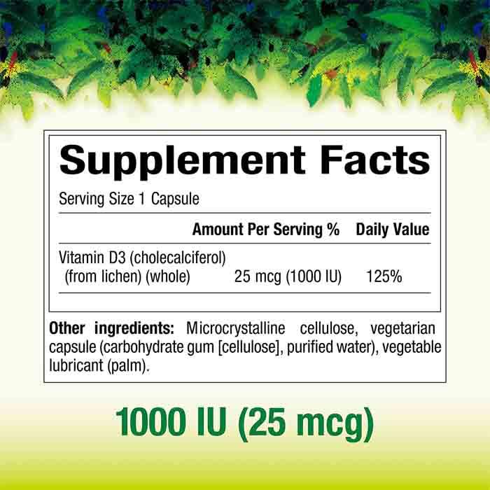 Whole Earth & Sea - Vegan Bioenhanced Vitamin D3 1000 IU, 90 Capsules - back