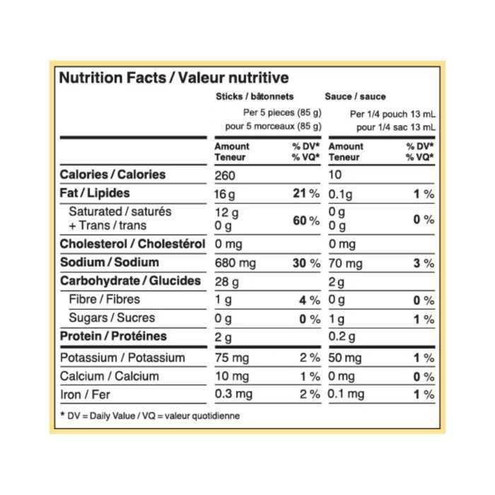 Wholly Veggie - Plant-Based Mozzarella Sticks, 250g - nutrition facts