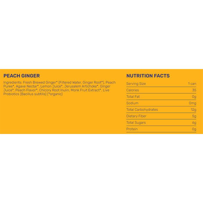 Wildwonder - Peach Ginger Prebiotic + Probiotic Sparkling Drinks, 355ml - Back