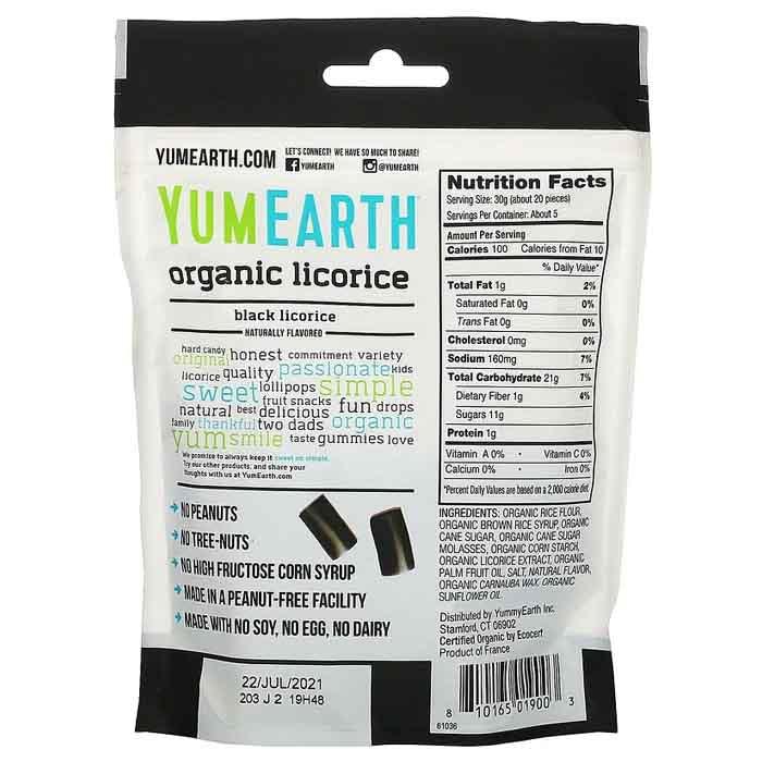 YumEarth - Organic Gluten-Free Licorice - Black, 142g - back