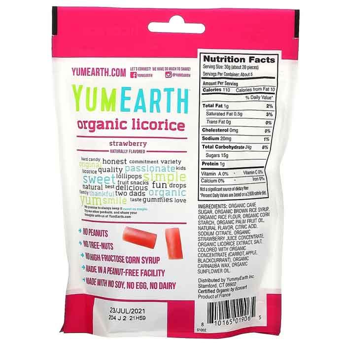 YumEarth - Organic Gluten-Free Licorice - Strawberry, 142g - back