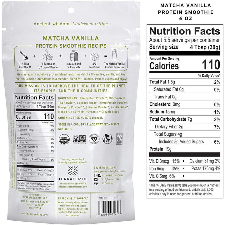 Essential Living Foods – Smoothie Mix Matcha Vanilla, 6 oz- Pantry 2