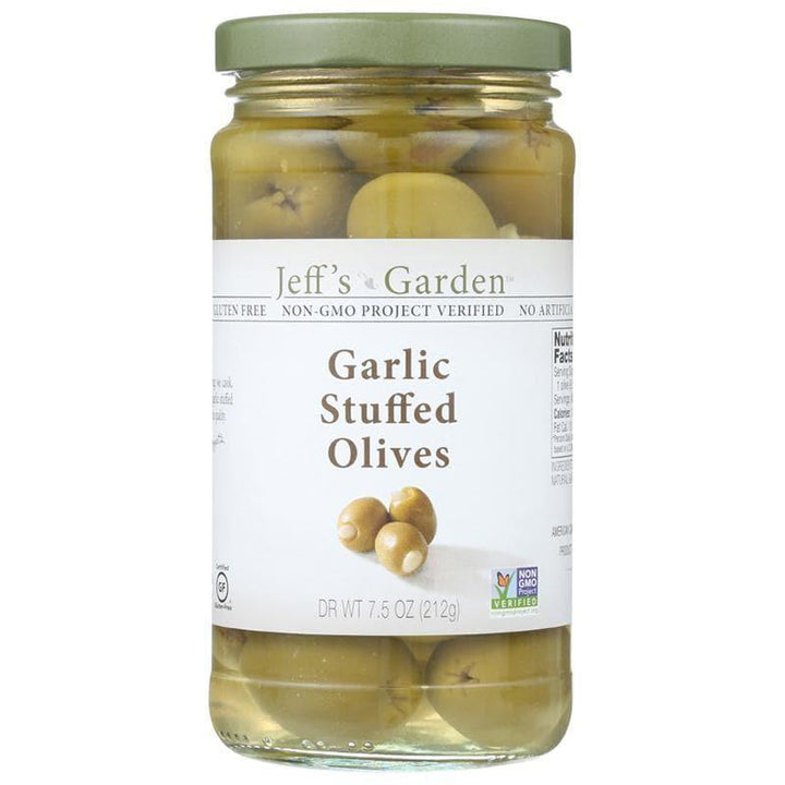 Jeff’s Garden - Garlic Stuffed Olives, 7.5 oz- Pantry 1