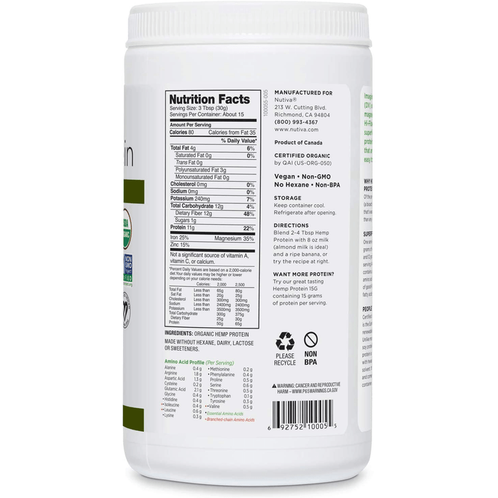Nutiva – High Fiber Hempseed Protein, 16 oz- Pantry 2